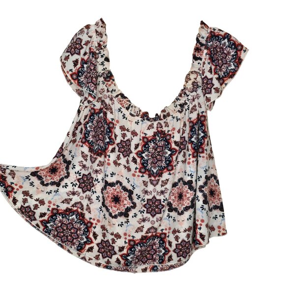 Love Spell Women's Floral Off-Shoulder Blouse Large Multicolored Ruffle Sleeve - Picture 6 of 8